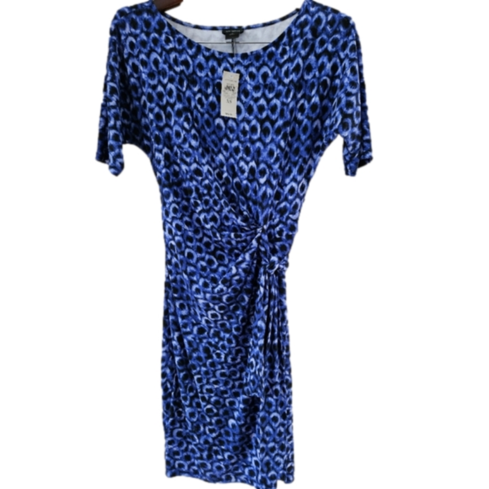 NWT Ann Taylor Blue Geometric Print Knit Jersey Belted Wrap Midi Dress-Size XS - Picture 5 of 6